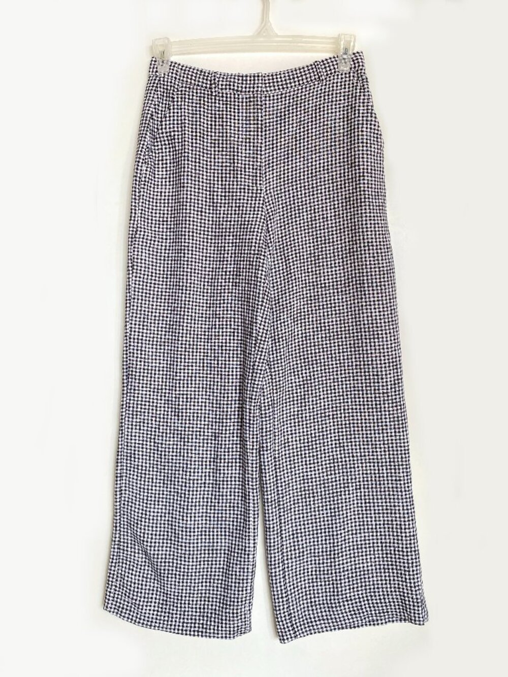 Abercrombie & Fitch Size 4 Gingham Plaid Wide Leg Cropped Pants Black White